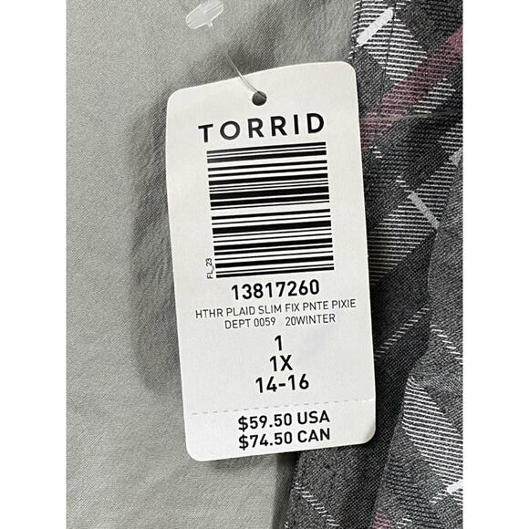 Torrid Slim Fit Tech Pixie Stretch Trouser Pants in Heather Plaid. Tag 1 (14-16) - Picture 3 of 7